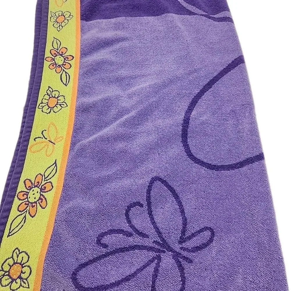 Cecil Saydah Beach Towel 100% Cotton Purple Floral 60